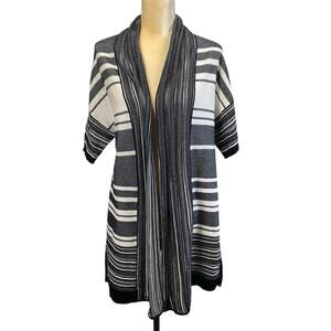 Vince Short Sleeves Long Open Front  Cardigan Duster XXS Oversized Black White